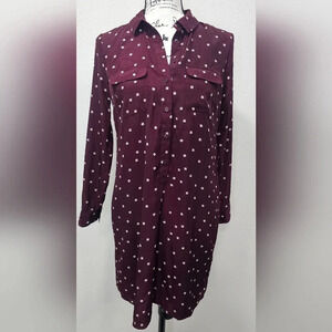 Old Navy Burgundy Collared Button Up Long Sleeve Chiffon Shirt Dress Size XS NWT